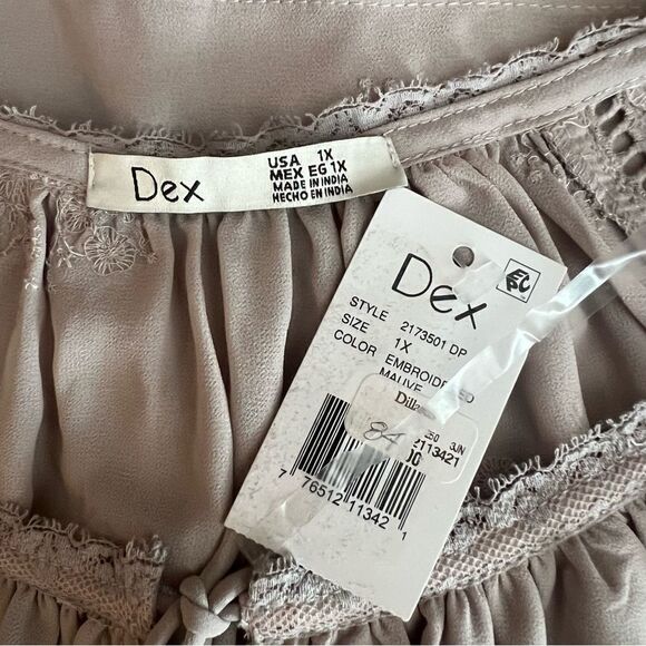 DEX Womens 1X Crochet Inset Embroidered Boho Top NWT - Picture 10 of 13